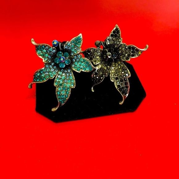 Crystal flower ring set of 2 - Picture 1 of 6